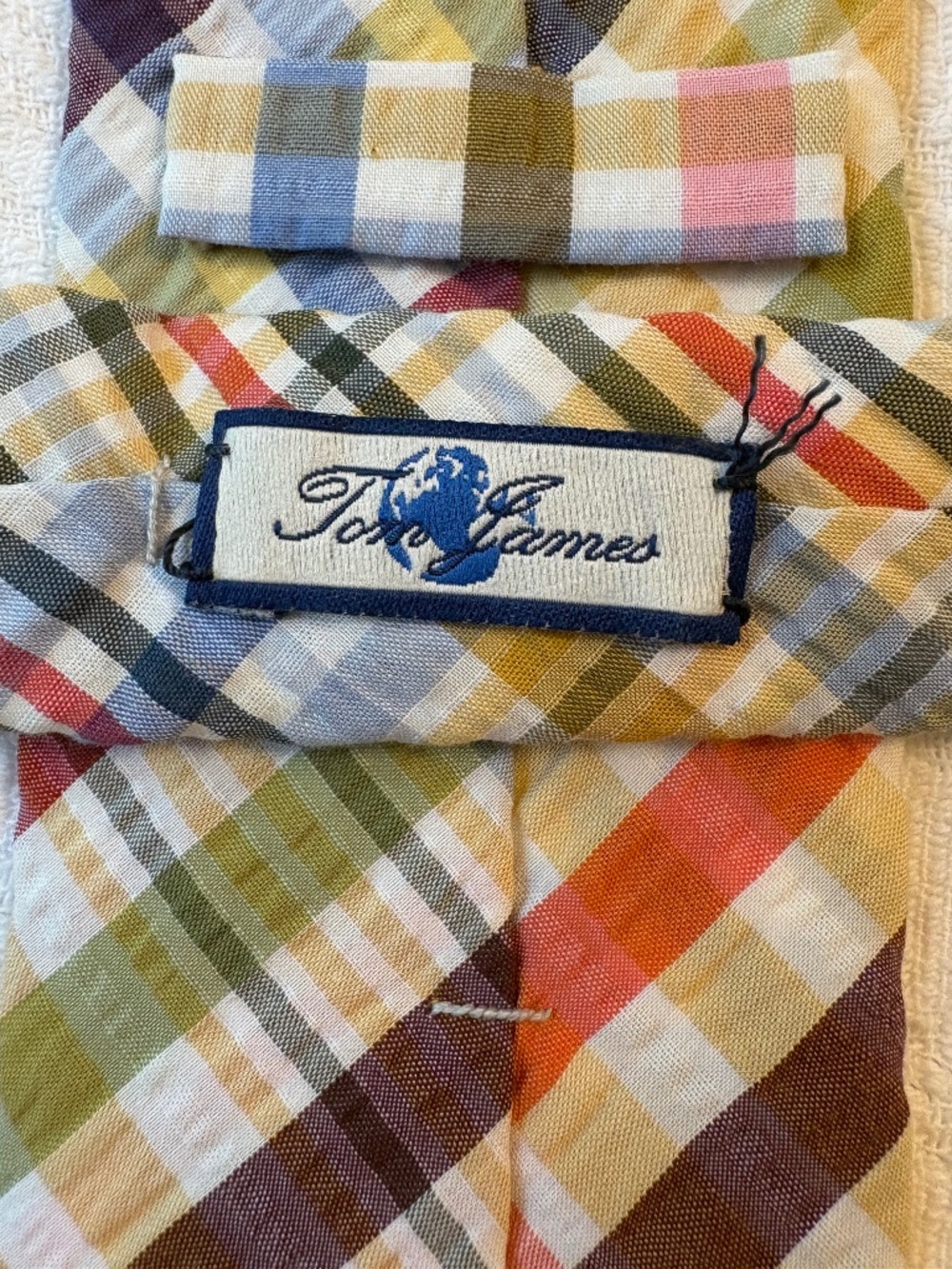 Vintage Tom James Plaid Tie 1960s - 1980s / Cotton Poly Blend Rainbow Plaid